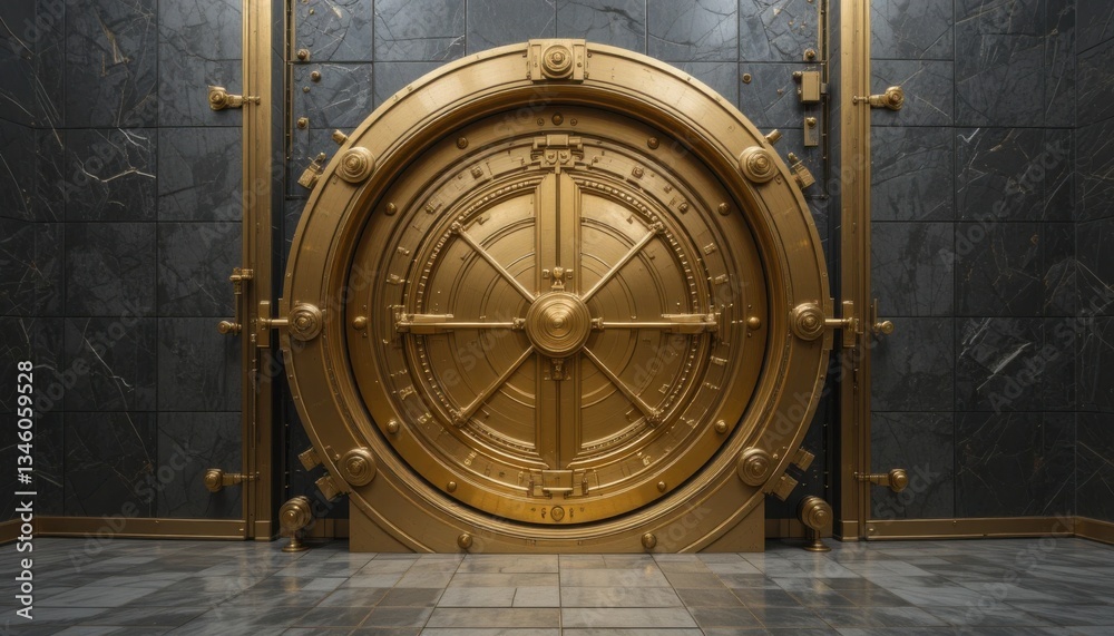 Obraz premium Massive Gold Vault Door: A Symbol of Security and Wealth
