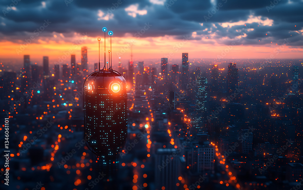 Fototapeta premium Futuristic Digital Cityscape with Smart Network Aesthetics 