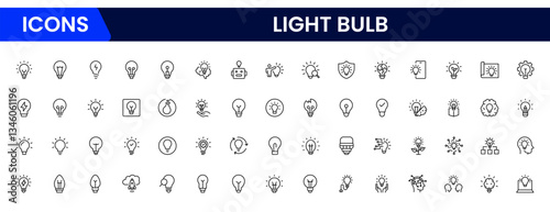 Light bulb idea line icons. Vector electric energy lamps and lightbulbs isolated outline symbols for creative solution, idea, innovation and inspiration concept.
