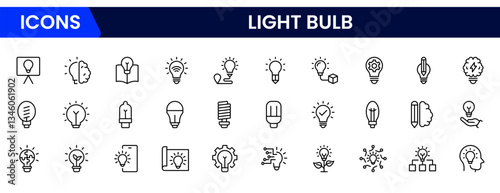 Light bulb idea line icons. Vector electric energy lamps and lightbulbs isolated outline symbols for creative solution, idea, innovation and inspiration concept.