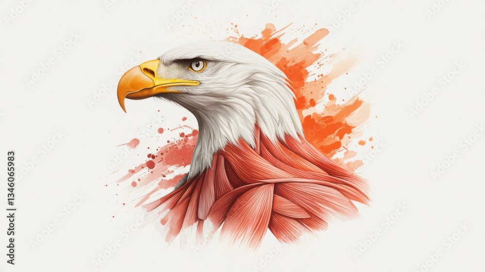 Obraz premium Artistic Watercolor Painting of an Eagle with Muscle Anatomy Details