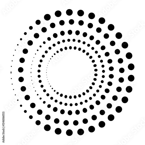 Obraz na płótnie Halftone dotted speed lines circle. Geometric art in circle form. Round swirl movement symbol. Halftone circular dotted frame. Vector design element w salonie