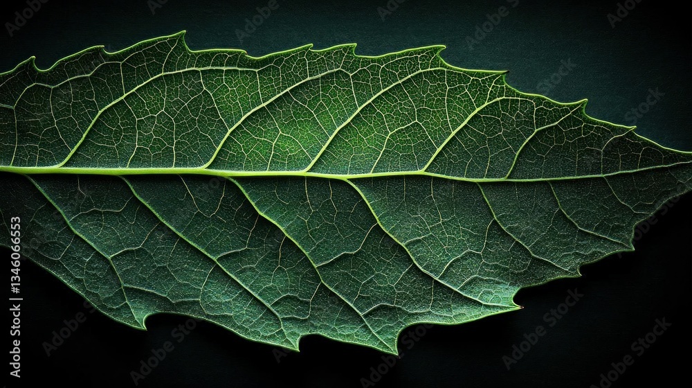 Fototapeta premium Closeup of a single green leaf nature detail