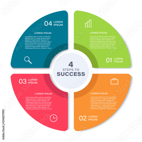 Pie chart with 4 parts or steps. Business infographics with icons