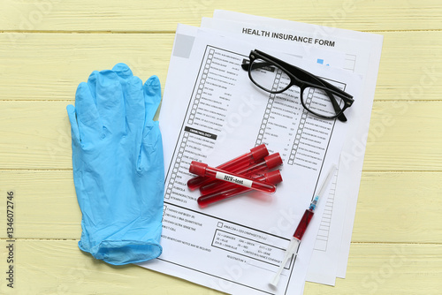 HIV blood test tubes, labor...