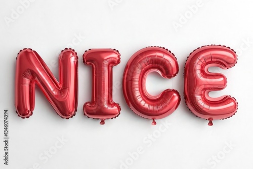 NICE Create 3D balloon-like letters with a metallic red finish.The text should appear inflated, as if filled with air or helium.