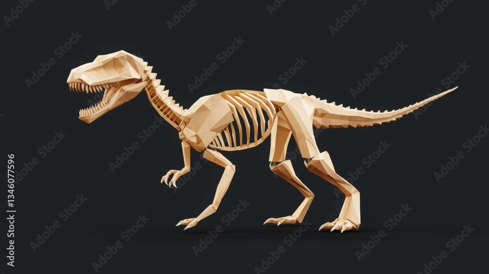 Fototapeta premium Low Poly Velociraptor Skeleton Faceted Digital Anatomical Model for 3D Visualization