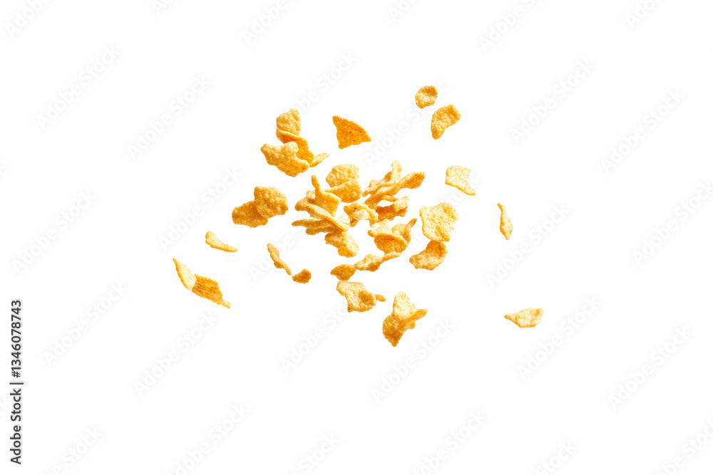 Pile of cereal is scattered across a white background, isolated Pile of cereal is scattered across a white background, isolated