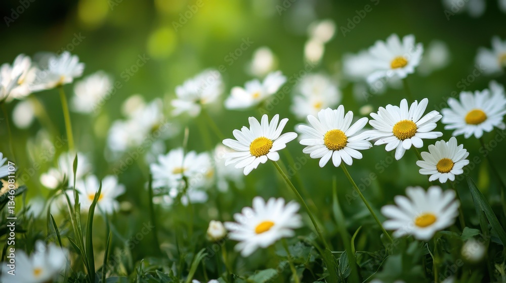Daisies bloom in soft focus, filling the frame with white petals and green. Use for backgrounds, spring projects, or a touch of natural beauty. Daisies bloom in soft focus, filling the frame with white petals and green. Use for backgrounds, spring projects, or a touch of natural beauty.
