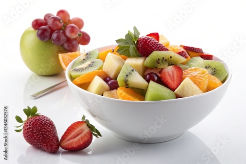 fresh fruit salad isolated on white background