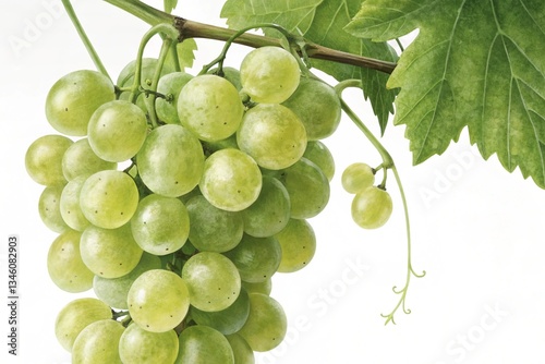 bunch of green grapes isolated on white background