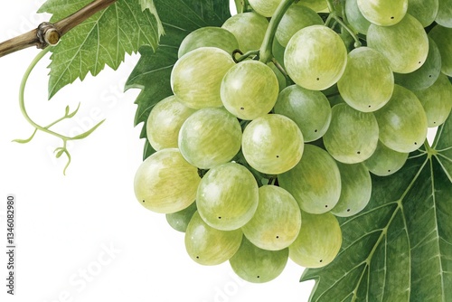 bunch of green grapes isolated on white background