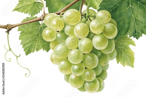 bunch of green grapes isolated on white background