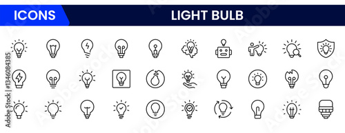 Light bulb idea line icons. Vector electric energy lamps and lightbulbs isolated outline symbols for creative solution, idea, innovation and inspiration concept.