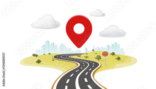 Online Delivery Global logistics, road to destination. Vector illustration 