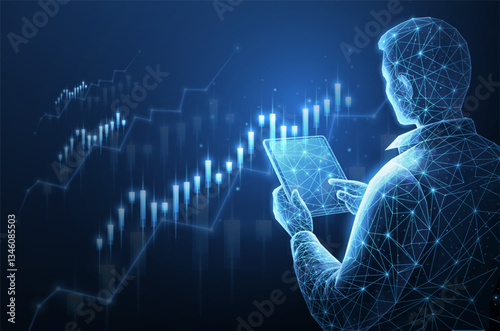 Broker trader analyzing currency exchange and stock market charts.