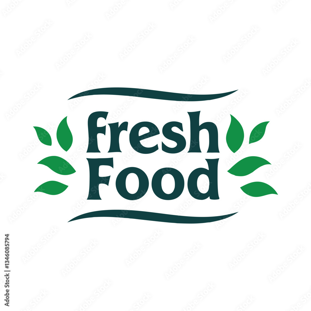 Fototapeta premium Fresh Food Logo with Green Leaves.