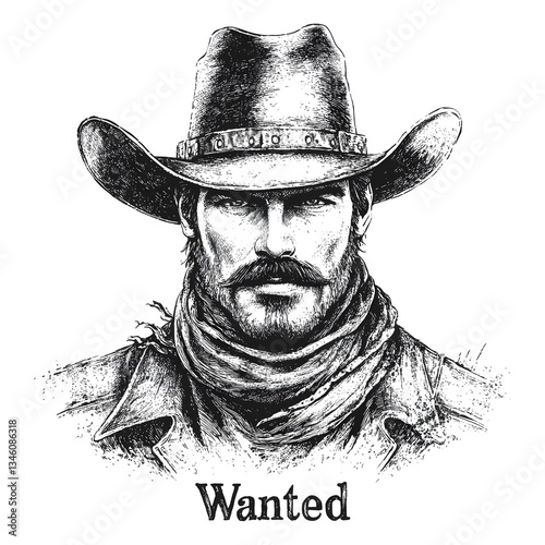 Wallpaper Mural Wanted Poster   Vintage Hand Drawn Criminal Portrait in Black and White Torontodigital.ca