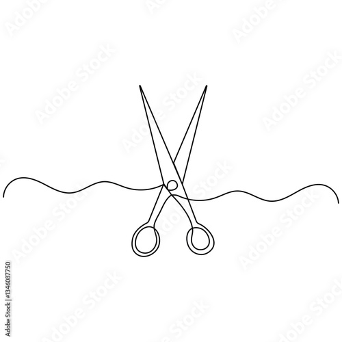 Hair scissors  icon   continuous one line drawing of outline vector illustration
