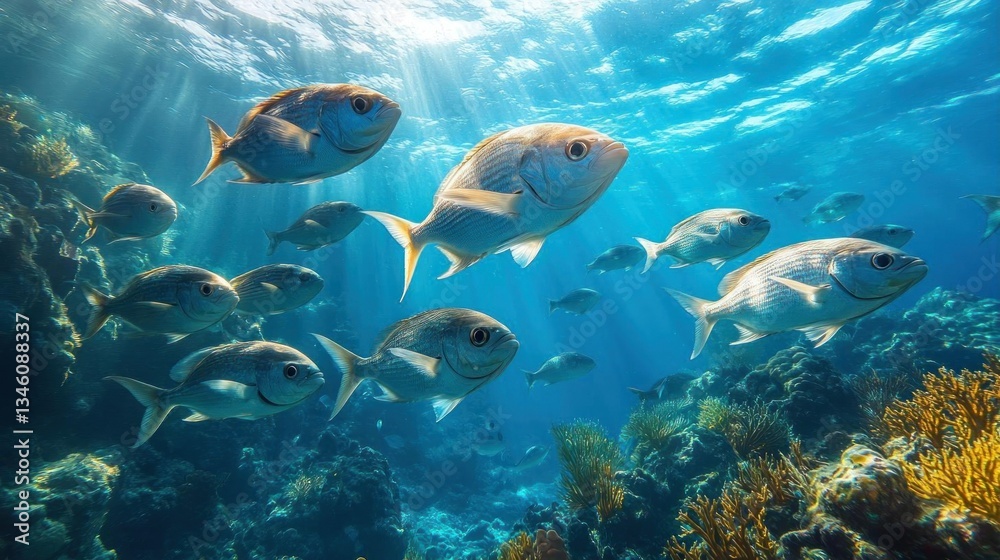 Obraz premium Underwater Scene Tropical Fish Coral Reef Ocean
