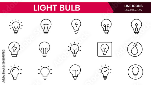 Light bulb idea line icons. Vector electric energy lamps and lightbulbs isolated outline symbols for creative solution, idea, innovation and inspiration concept.