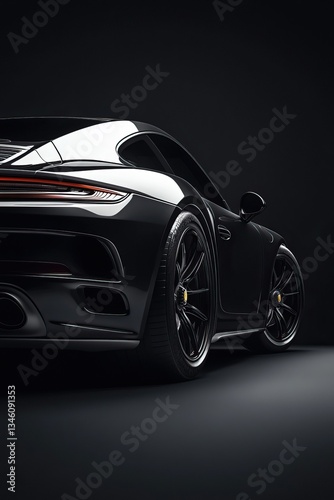 Sleek black sports car with aerodynamic design on dark background