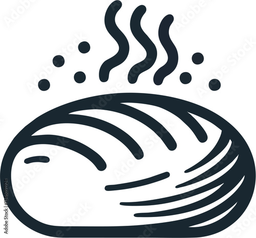 A simple, hand-drawn illustration of a loaf of bread emitting steam