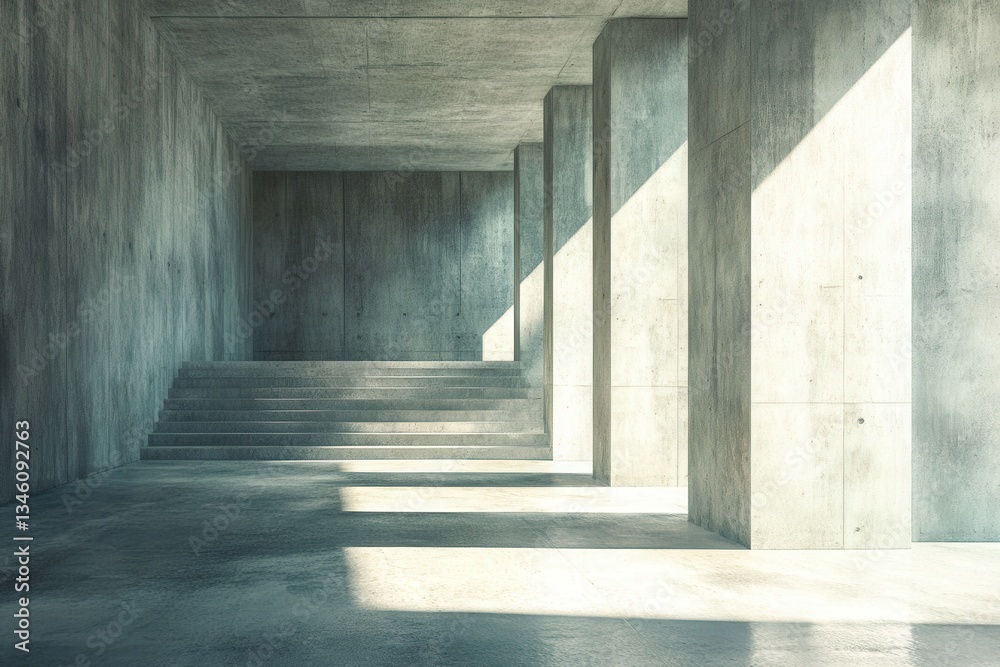 Abstract Concrete Interior with Natural Light and Textured Walls and Steps in Modern Design Abstract Concrete Interior with Natural Light and Textured Walls and Steps in Modern Design
