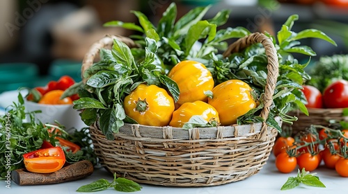Fresh yellow vegetables in basket