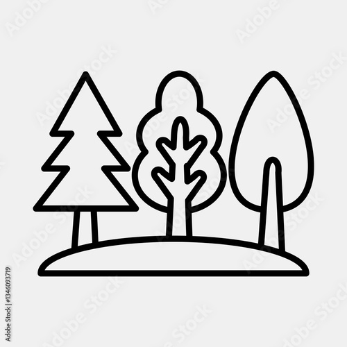 Icon forest. Camping and adventure elements. Icons in line style. Good for prints, posters, logo, advertisement, infographics, etc.