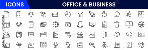 Office and Business line icons collection. Big UI icon set in a flat design. Thin outline icons pack. Vector illustration