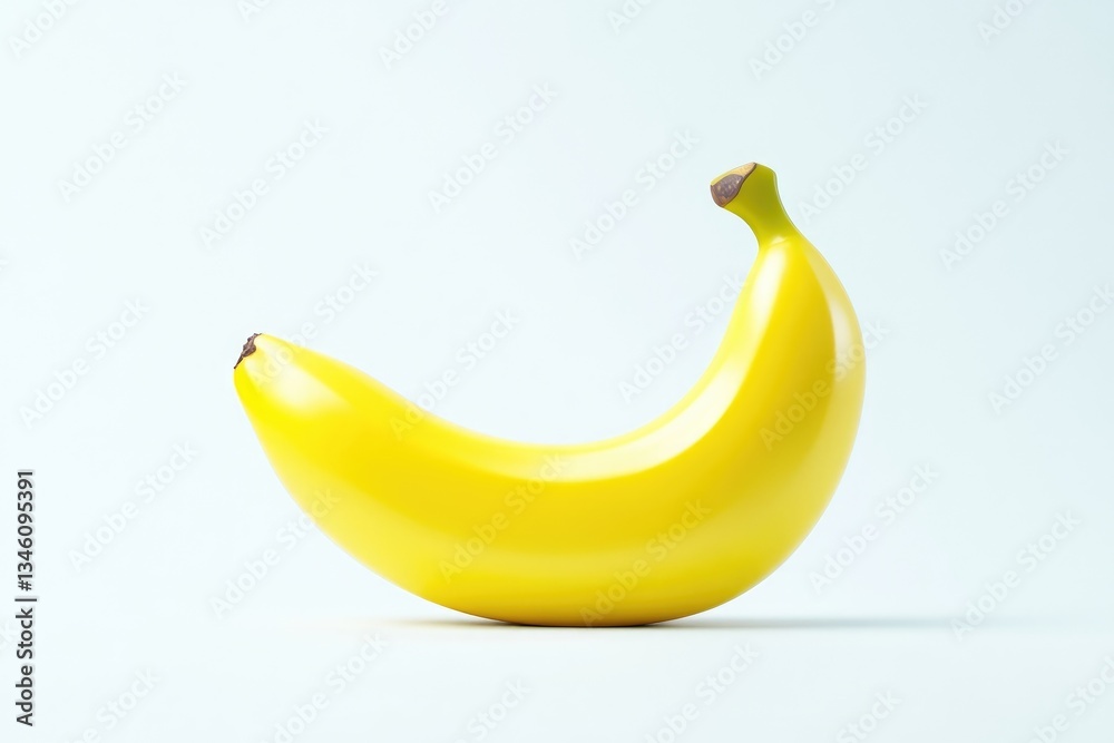 Single ripe banana against a plain background. A vibrant, yellow banana curves gently, showcasing its smooth skin. The stem end is clearly visible Single ripe banana against a plain background. A vibrant, yellow banana curves gently, showcasing its smooth skin. The stem end is clearly visible