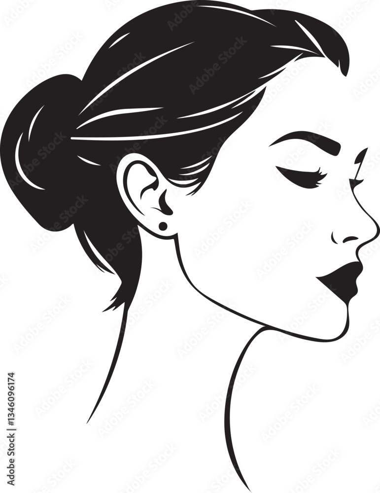 sketch Head of pensive elegant woman with long hair face icon logotype silhouette vector sketch Head of pensive elegant woman with long hair face icon logotype silhouette vector