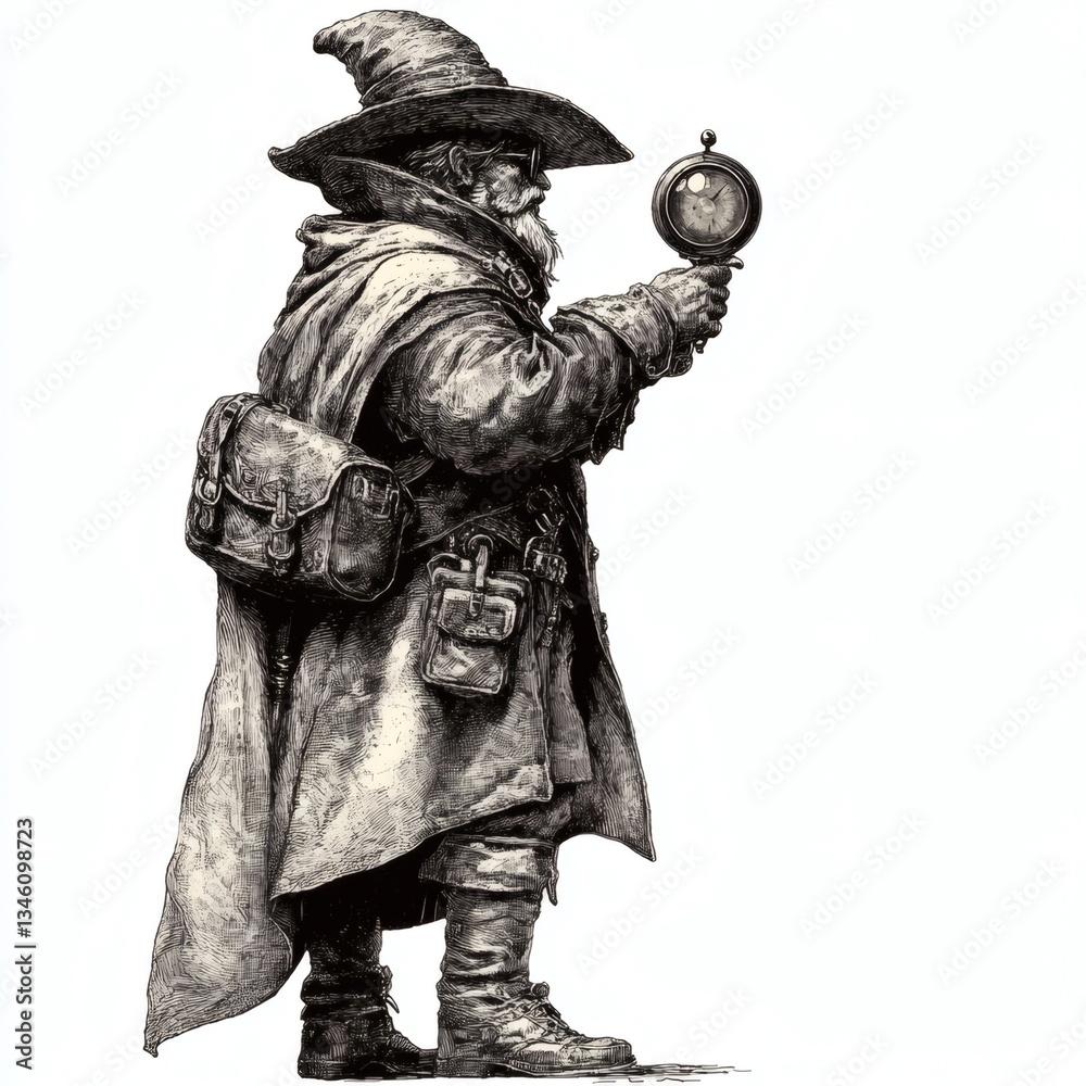 Fototapeta premium A man in a hat and coat is holding a mirror