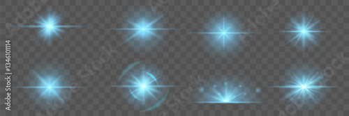 Blue glowing light explodes with sparks. Bright glow effect of blue stars.Vector.EPS 10.