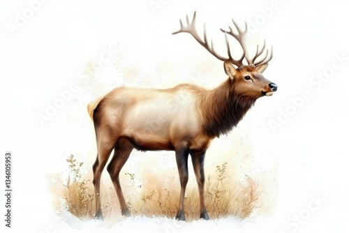 Deer with antlers is standing in a field