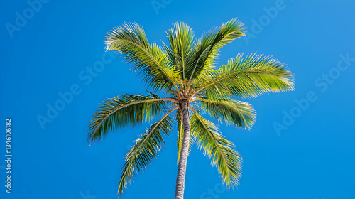 Wallpaper Mural Isolated Palm Tree Against Clear Blue Sky Showcasing Vibrant Green Leaves And Sunlight Outdoors Torontodigital.ca