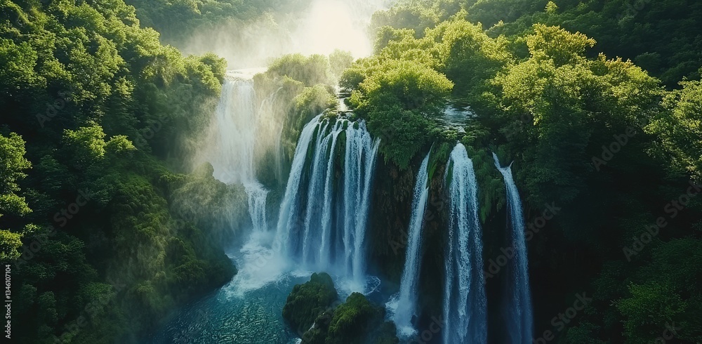Fototapeta premium Breathtaking aerial view of the waterfall