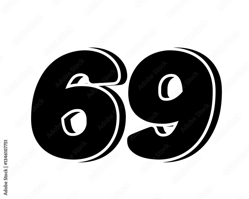 Stylized black number 69 on transparent background, with a bold, 3D appearance and shadow effects for added depth and dimension. Stylized black number 69 on transparent background, with a bold, 3D appearance and shadow effects for added depth and dimension.