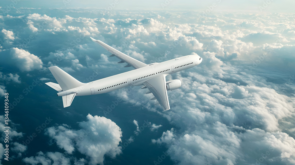 White Airplane Flying Above Pixilated Cloudscape White Airplane Flying Above Pixilated Cloudscape