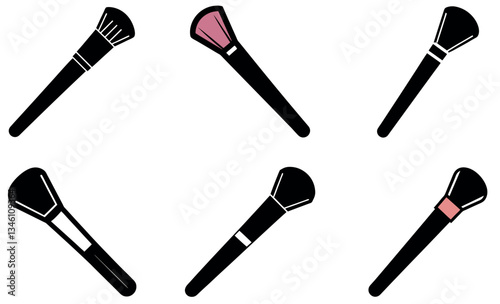 Simple black and white makeup brush illustrations for beauty and fashion design.