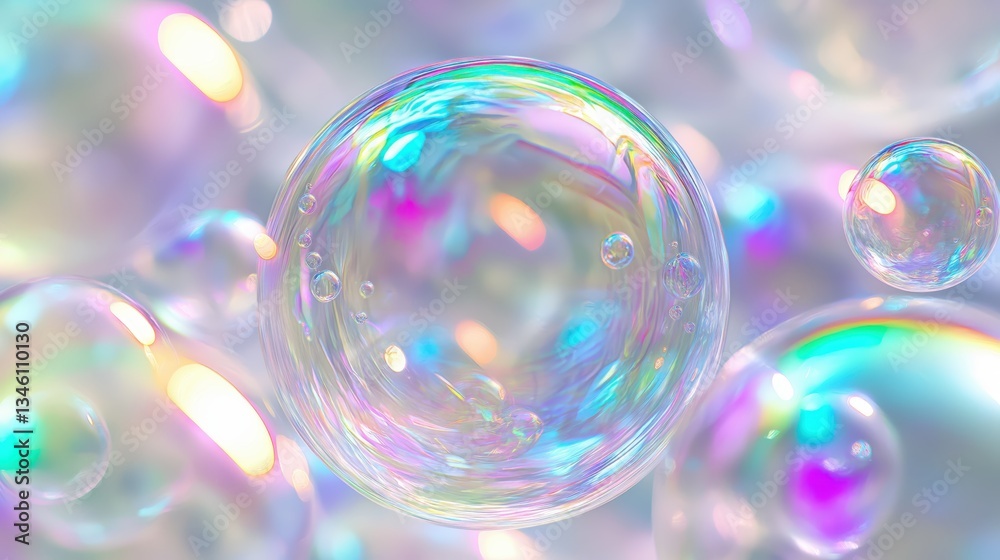 Generative AI, Iridescent Soap Bubbles with Translucent Reflections Generative AI, Iridescent Soap Bubbles with Translucent Reflections