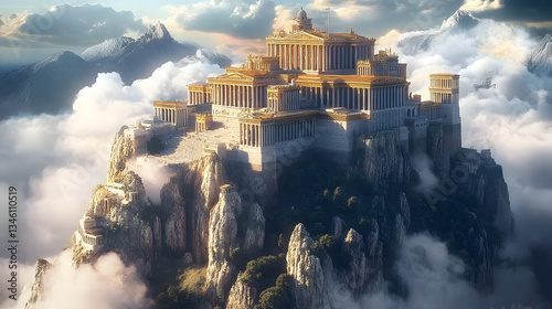 majestic fantasy palace atop mount olympus mythological architecture concept digital illustration