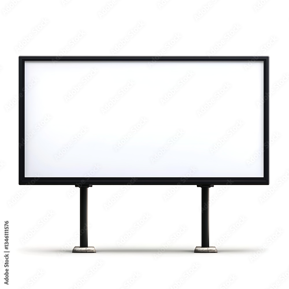 A blank billboard stands on two sturdy poles, ready for advertising or artistic display, set against a simple backdrop. A blank billboard stands on two sturdy poles, ready for advertising or artistic display, set against a simple backdrop.