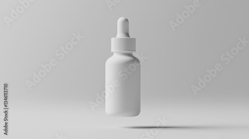 A floating skincare dropper bottle mockup with a sleek white design and soft shadows