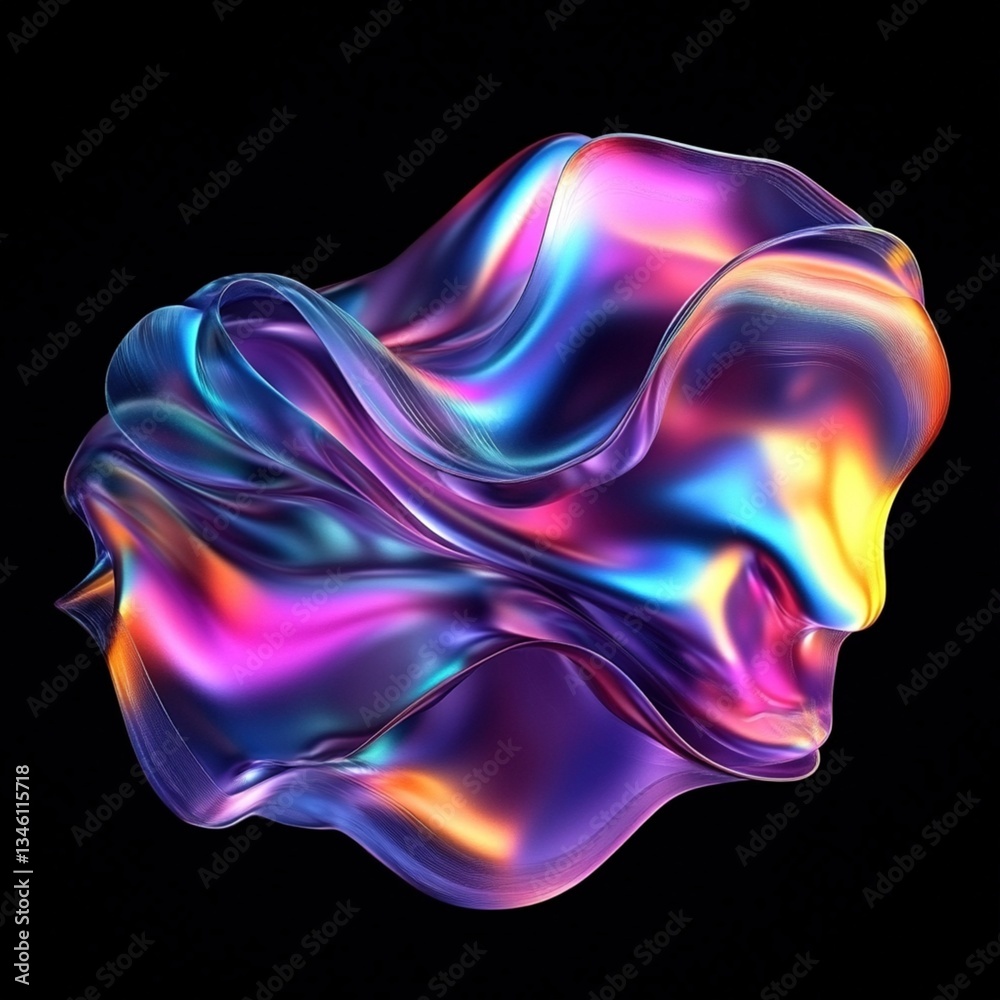Abstract, vibrant, flowing, iridescent form Abstract, vibrant, flowing, iridescent form