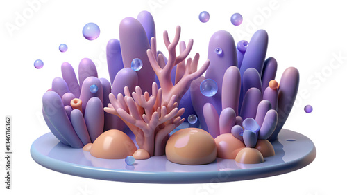  3D Rendered Pastel Underwater Coral Scene