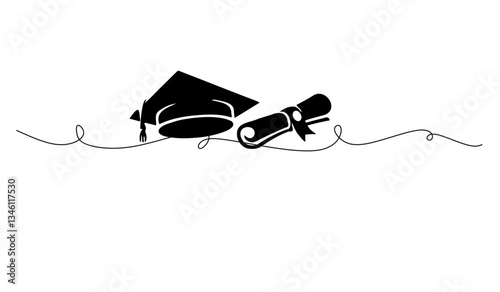 Line art Graduation Celebration. Vector illustration of a group of graduates tossing their caps in celebration of graduation.graduation hat diploma icon. Graduation hat and diploma web icon. 