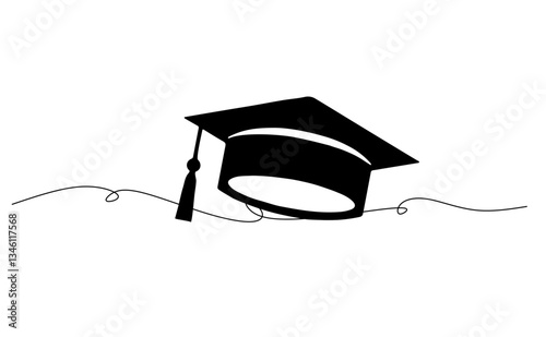 Line art Graduation Celebration. Vector illustration of a group of graduates tossing their caps in celebration of graduation.graduation hat diploma icon. Graduation hat and diploma web icon. 