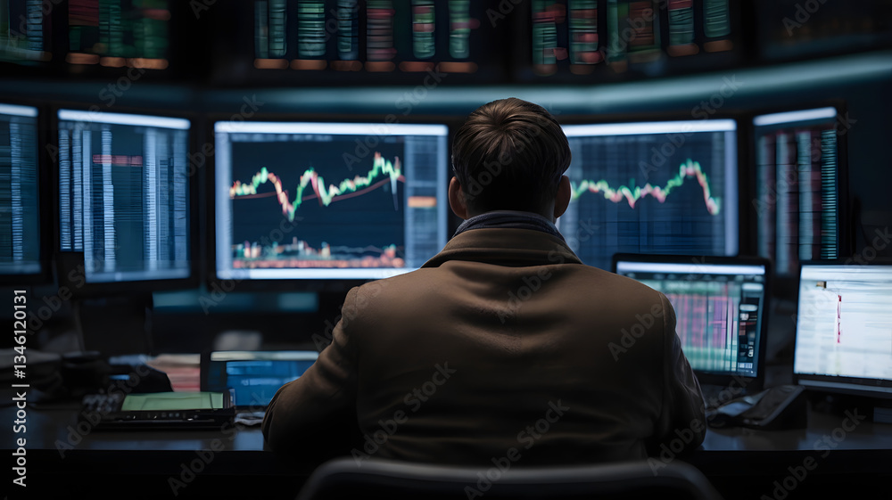Focused Trader in a Dark Setting, Holding a Tablet and Monitoring Stock Market Charts, Engaged in Online Trading with Financial Data Reflected on His Face Focused Trader in a Dark Setting, Holding a Tablet and Monitoring Stock Market Charts, Engaged in Online Trading with Financial Data Reflected on His Face